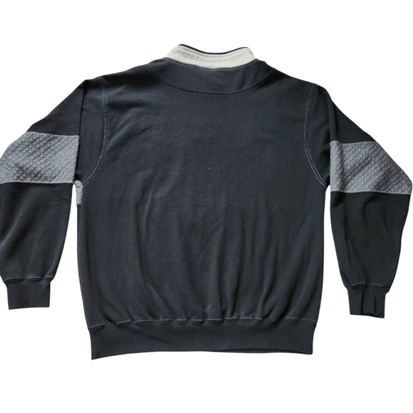 Vintage 90s Saugatuck Dry Goods Black Grey Quilted Pull Over Sweatshirt sz XL - Picture 2 of 5